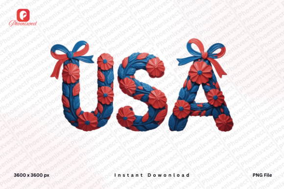 4th of July Patriotic USA PNG: Elevating Independence Day Designs with Floral Typography