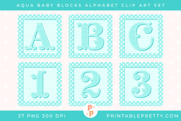 Aqua Baby Blocks Alphabet PNG Set