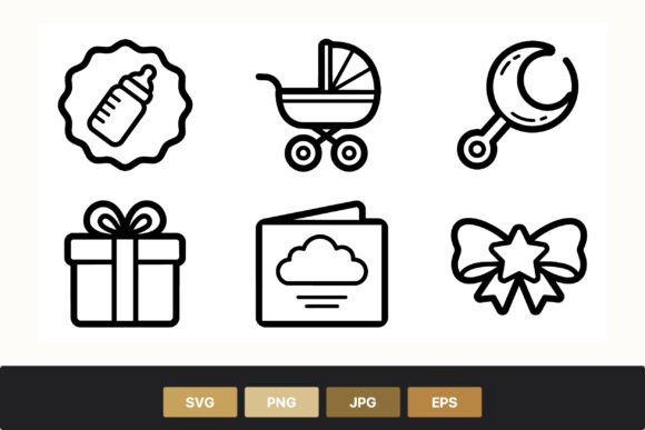 Baby Essentials Icon Set Black and White