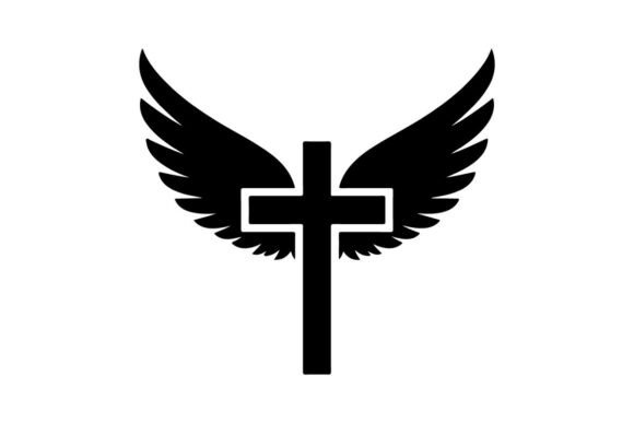 Black and White Angel Wings with Cross S