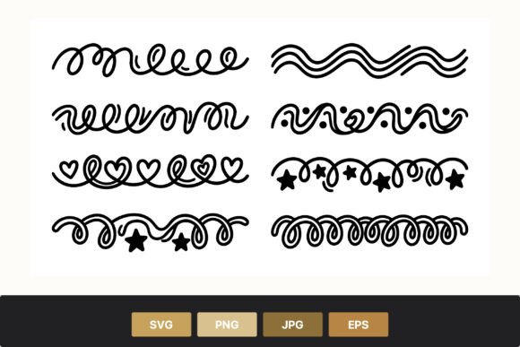 Black Line Swirl Hearts Stars Borders