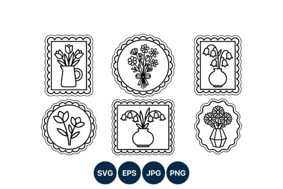 Black White Floral Bouquet Line Art