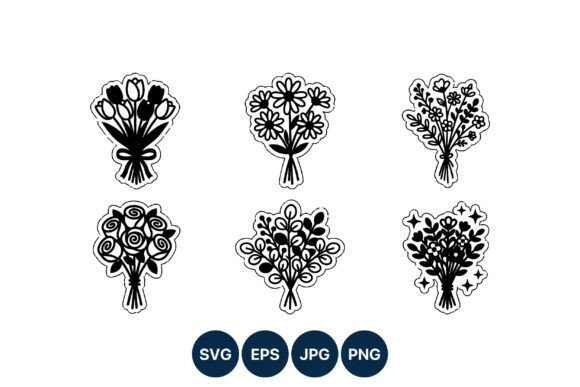 Black White Floral Bouquet Set
