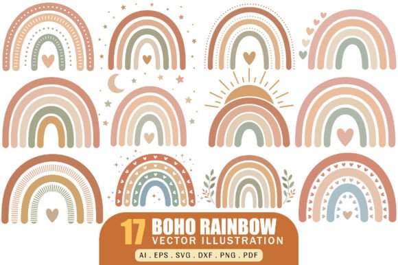 Boho Rainbow Illustration Vector Pack: Elevating Your Creative Projects with Soft Aesthetics