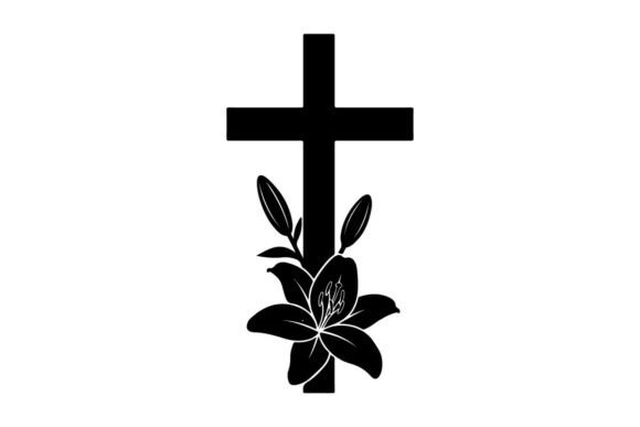 Easter Lily Cross Symbol Black and White
