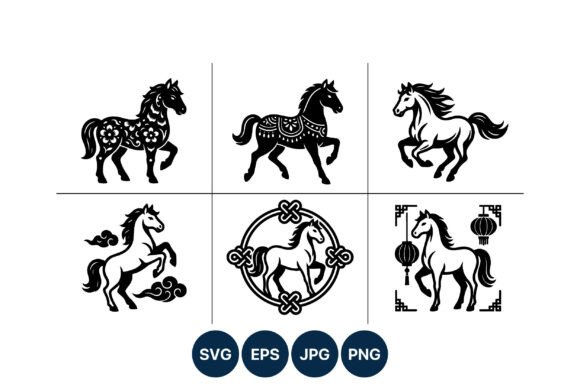 Floral and Ornamental Horse Silhouettes
