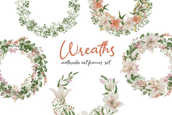 Hand-drawn Watercolor Flower Wreaths Set