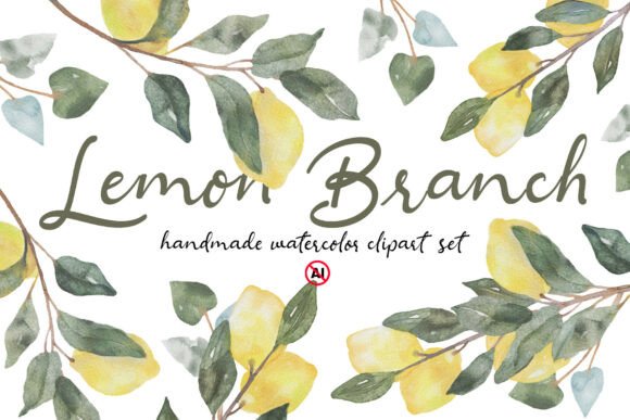 Lemon Branch Watercolor Clipart Set: Elevating Designs with Fresh Botanicals
