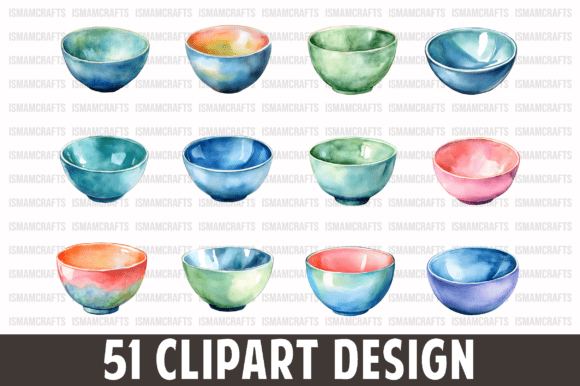 Plain Bowl Watercolor Clipart Bundle PNG