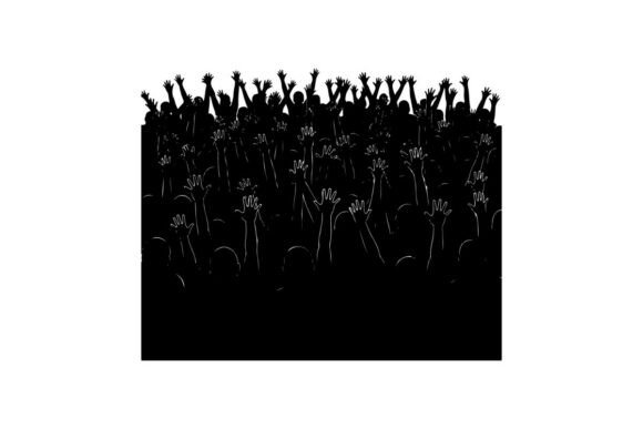 Silhouette Crowd Raising Hands at Sunset