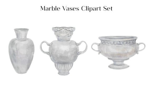 Watercolor Marble Vases Clipart Art Set